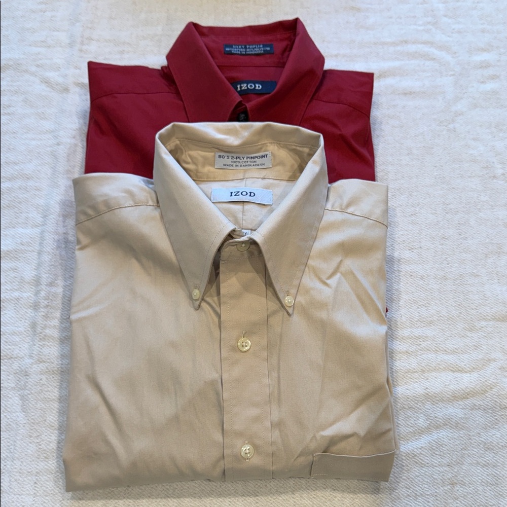 Lot of 2 IZOD Men's Red and Tan Shirt Set Sz 15.5/32-33